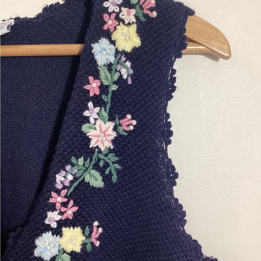 Vtg Embroidered Floral Knit Sweater Vest 18/20 Grannycore Cottagecore Coquette - Picture 12 of 14